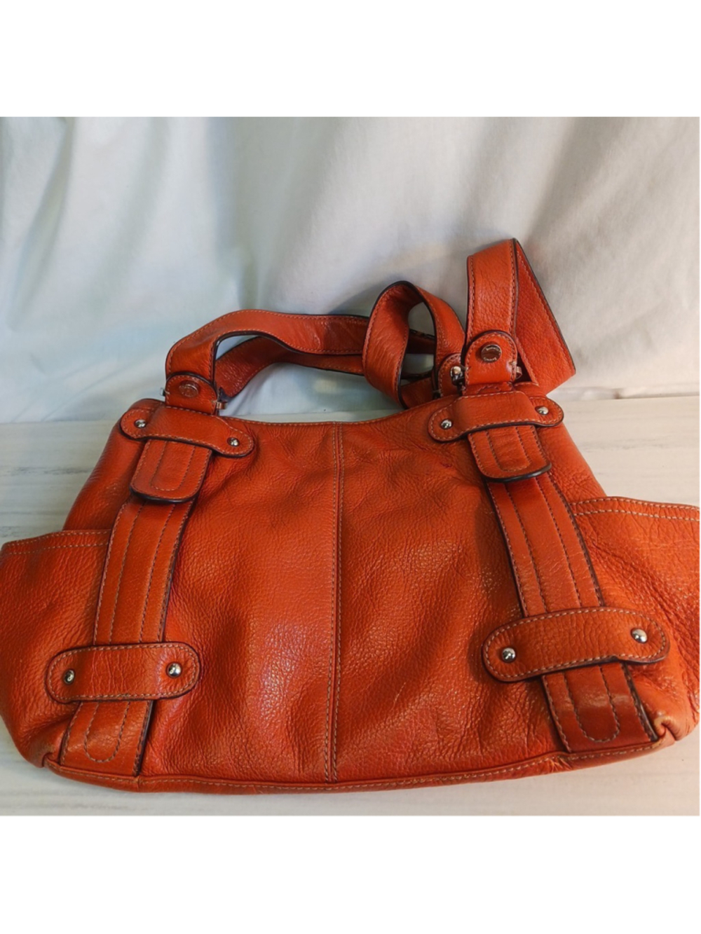 VTG Y2K Tignanello Handbag Orange Leather 2 Straps Magnetic Closure shoulder Bag - Picture 6 of 10